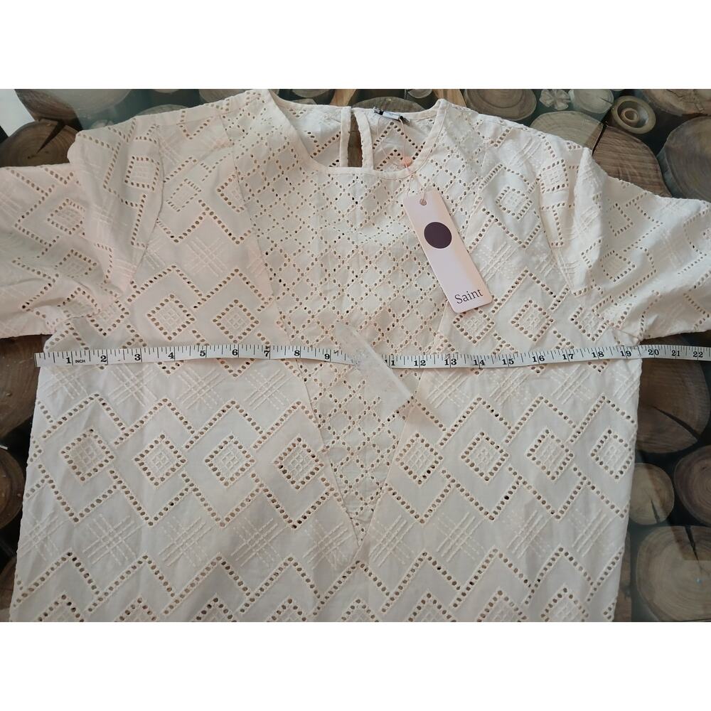 Saint Tropez AlmaSZ dress eyelet drop waist tunic cream beige medium lagenlook - Picture 7 of 13